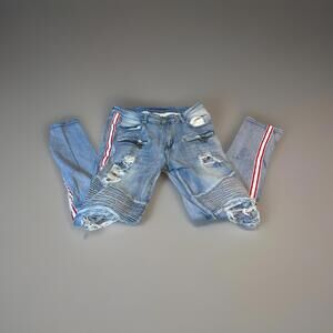 Rue21 Premium Jeans Men's 32x34 Skinny Supreme Flex Distressed Racing Stripe